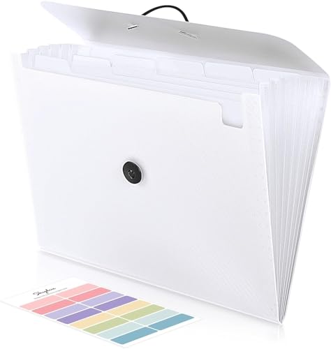 SKYDUE Dokumentenmappe A4 Mit 7 Fächern, Fächermappe Mit Gummizug & Etiketten, Weiße PP-Ordner Document Organizer/Ordner Mappe/Ordnungsmappe Für Büro/Schule (Weiß) von SKYDUE