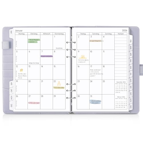 SKYDUE Kalender Ringbuch A5, Ringbuch A5 Nachfüllbar Von September 2025 Bis Dezember 2026, Terminplaner 2026 Perfekt Für Schüler Und Berufstätige(Lila) von SKYDUE