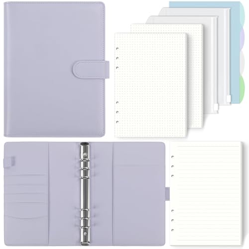 SKYDYE A5 Ringbuch Nachfüllbar, 135 Blätter Nachfüllpapier, Notizbuch Mit Bindertaschen, Binder Für Schulnotizen Und Reisetagebücher (Hellviolett) von SKYDUE