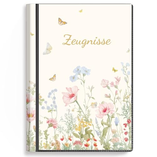 SKYDUE Zeugnismappe Mit 30 Hüllen – Zeugnissmappe A4, Zeugnis Mappe Mit Klarsichthüllen,Dokumentenmappe Für Urkunden, Zeugnisse & Zertifikate(SchmetterlingsBlume) von SKYDUE