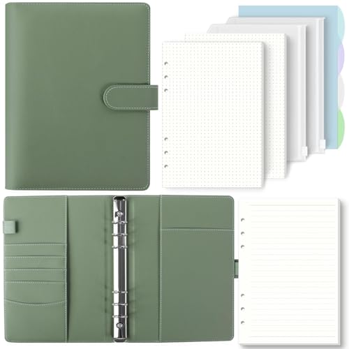 SKYDUE A5 Ringbuch, Ringbuch A5 Nachfüllbar,135 Blätter Nachfüllpapier, Notizbuch Mit Bindertaschen, a5 Binder Für Schulnotizen Und Reisetagebücher (Olivgrün) von SKYDUE