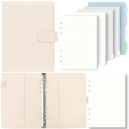 SKYDYE A5 Ringbuch, Ringbuch A5 Nachfüllbar,135 Blätter Nachfüllpapier, Notizbuch Mit Bindertaschen, a5 Binder Für Schulnotizen Und Reisetagebücher(Beige) von SKYDUE