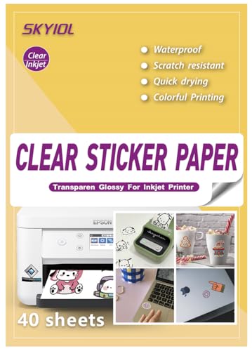Sticker Papier zum Bedrucken A4 für Tintenstrahldrucker Halbtransparent 85% Klar, 40 Blatt SKYIOL VINYL Aufkleber Papier Inkjet Drucker Halbdurchsichtig Wasserfest Etiketten Papier Bläulich Glänzend von SKYIOL