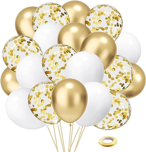 Helium Luftballons Gold Weiß SKYIOL 50 Stück 12 zoll Goldene Konfetti Ballons Metallic Luftballons Weisse Latex Ballons Set für Geburtstag Hochzeit Muttertag Ramadan Baby Shower Party Dekoration von SKYIOL