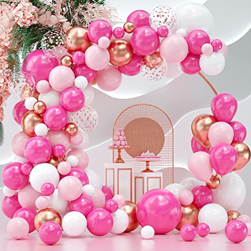 Luftballon Girlande Fuchsia Pink Rosa Weiß Rosegold SKYIOL Ballon Girlande Set 114 Stück verschiedene Größen Latex Ballons Luftballons für Mädchen Frauen Geburtstag Hochzeit Babyparty Deko von SKYIOL