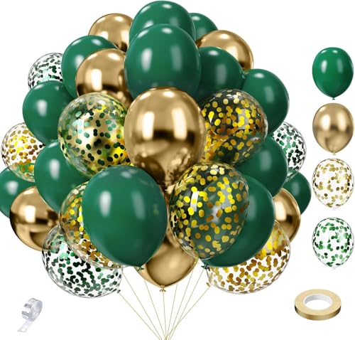 Luftballons Grün Gold 65 Stk 12 zoll 5 zoll SKYIOL Grüne Luftballons Ballons Dunkelgrün Goldene Konfettiballons Metallic Ballons für Geburtstag Hochzeit Abschluss EID Ramadan Deko von SKYIOL