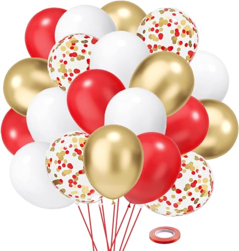 Luftballons Geuburtstag Rot Weiß Gold SKYIOL 50 Stück 12 zoll Latex Ballons Rote Weisse Goldene Metallic Konfetti Luftballons Set für Hochzeit Weihnachten Valentinstag Muttertag JGA Party Deko von SKYIOL