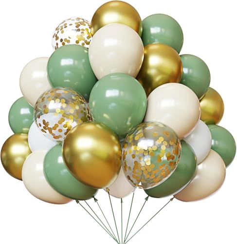 Luftballons Grün Gold Weiß 50 Stück 12 zoll SKYIOL Grüne Latex Ballons Goldene Konfetti Ballons Metallic Luftballon für Geburtstag Hochzeit Taufe Jugendweihe Weihnachten Deko, T751 von SKYIOL
