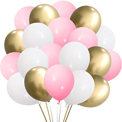 Helium Luftballons Rosa Weiß Gold SKYIOL 50 Stück 30cm Latex Geburtstag Hochzeit Ballons als Party Feier Dekorationen für Kinder Mädchen Baby Shower Abschluss von SKYIOL