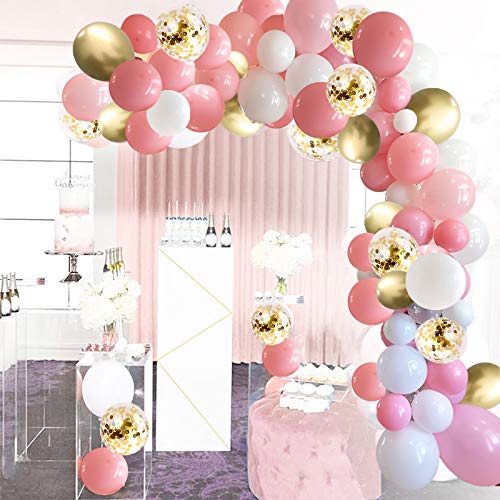 Luftballon Girlande Rosa Gold Weiß SKYIOL 100 Stück Helium Luftballons Pink Weiss Latex Ballons Set für Frauen Mädchen Geburtstag Hochzeit Baby Shower Taufe Jubiläum Valentinstag Party Deko von SKYIOL