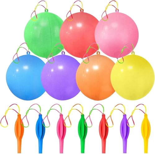 SKYIOL Punch Luftballons Stanzballon Schlagballons Bunt 25 Stück 7 Farben Punch Balloons Latex Partyartikel mit Gummiband-Griff für Geburtstag Sommerfest, T944 von SKYIOL