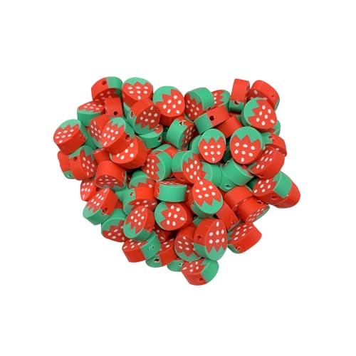 100 Stück 10 mm Obstform Ton Abstandshalter Perlen für DIY Schmuck Armband Ohrring Halskette Bastelbedarf (Erdbeere) von SKYPRO