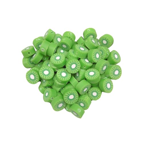 100 Stück 10 mm Obstform Ton Abstandshalter Perlen für DIY Schmuck Armband Ohrring Halskette Bastelbedarf (Kiwi) von SKYPRO
