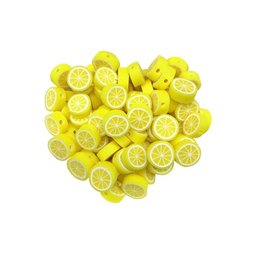 100 Stück 10 mm Obstform Ton Abstandshalter Perlen für DIY Schmuck Armband Ohrring Halskette Bastelbedarf (Lemon) von SKYPRO