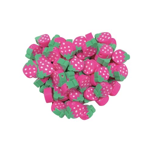100 Stück 10 mm Obstform Ton Abstandshalter Perlen für DIY Schmuck Armband Ohrring Halskette Bastelbedarf (Rose Red Strawberry) von SKYPRO