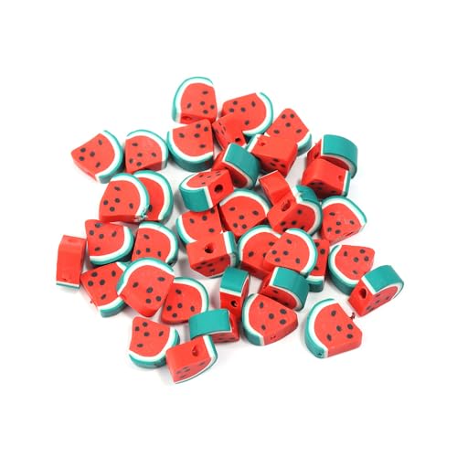 100 Stück 10 mm Obstform Ton Abstandshalter Perlen für DIY Schmuck Armband Ohrring Halskette Bastelbedarf (Wassermelone) von SKYPRO