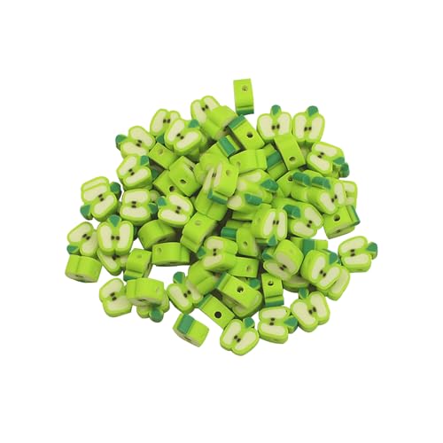 100 Stück 10 mm Obstform Ton Abstandshalter Perlen für DIY Schmuck Armband Ohrring Halskette Bastelbedarf (grüner Apfel) von SKYPRO