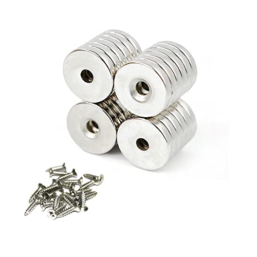 20 Stück Rundmagnete 10 x 3 mm mit Loch, Senkkopf-Topfmagnet mit Schrauben, Neodym-Scheibenmagnete zum Basteln, Whiteboards, Kühlschrank, Zuhause, Küche, Büro von SKYPRO