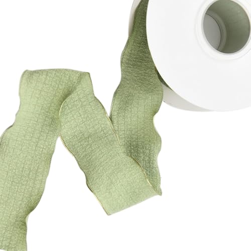 Faltenband, 4 cm x 9 m Rolle, Schleife, Seide, mit Blumenstrauß, Verpackung, Geschenkbox, Verpackungsbeutel (Matcha-Grün) von SKYPRO