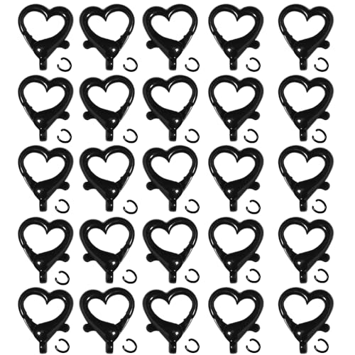 Karabinerverschlüsse in Herzform, 22 x 26 mm, drehbar, Herzauslöser, Federverschlüsse mit offenen Steckern für Heimwerker, Schlüsselanhänger, Taschen, Handwerk, Schwarz, 25 Stück von SKYPRO