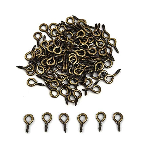 SKYPRO 100 Stück kleine Schraubenösen, 1,6 x 16 mm Bronze-Ösen-Haken, Ösen-Schraubgewinde-Verschlüsse, Haken für Kunst, DIY, Mini-Metallrahmen für die Schmuckherstellung von SKYPRO