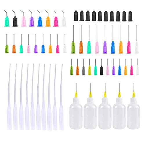 SKYPRO 54 Stück 30 ml Präzisionsspitzen-Applikator-Flaschen-Set, Spender-Applikator-Flaschen für Flüssigkeit, Acrylfarbe – 5 Quetschflaschen, 5 Spritzenkappen, 5 Klebedüsen und 39 Dosiernadeln von SKYPRO