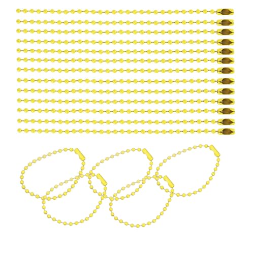 SKYPRO Kugel-Perlenkette, 120 mm, 2,4 mm Durchmesser, mit Kugelverbindungsverschluss, Schlüsselanhänger, Ringe, Metallperlenkette, DIY-Schmuck, Zubehör, Erkennungsmarke, Gelb, 100 Stück von SKYPRO