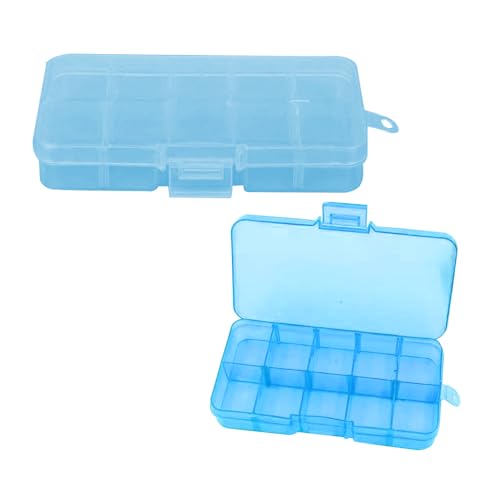 SKYPRO Kunststoff-Schmuckschatulle, Aufbewahrungsbox mit 15 Fächern, mit verstellbaren Trennwänden, Kunststofffach, Behälter für Perlenschmuck, Bastelzubehör (blau), 2 Stück von SKYPRO