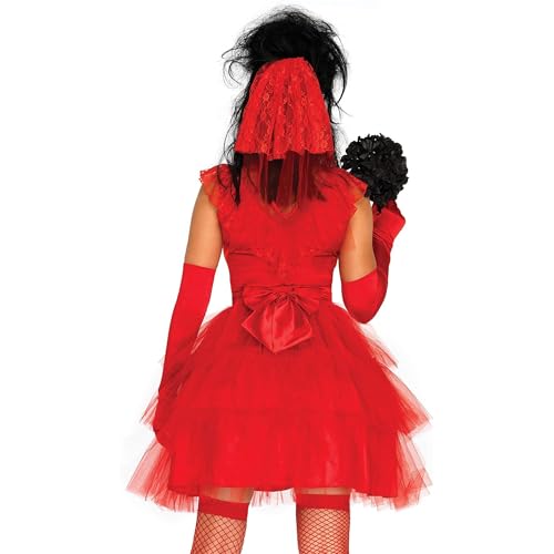 SKZZVI Halloween-Brautkostüm-Set Ärmelloses Kleid aus Netzstoff mit Stehkragen, Schleier und Handschuhen Rave-Kostüm (Red, M) von SKZZVI