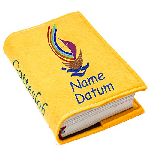 Gotteslob Gotteslobhülle Hülle Arche Filz mit Namen bestickt Einband Umschlag personalisierte Gesangbuchhülle, Farbe:gelb von SL-Store GbR
