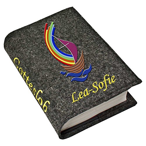 Gotteslob Gotteslobhülle Hülle Arche Filz mit Namen bestickt Einband Umschlag personalisierte Gesangbuchhülle, Farbe:grau meliert von SL-Store GbR