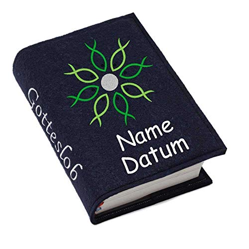Gotteslob Gotteslobhülle Hülle Fisch Kreis grün Filz Namen bestickt Einband Umschlag personalisierte Gesangbuchhülle, Farbe:navy von SL-Store GbR