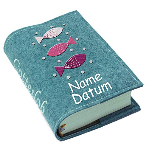 Gotteslob Gotteslobhülle Hülle Fische Punkte pink Filz mit Namen bestickt Einband Umschlag personalisierte Gesangbuchhülle, Farbe:petrol meliert Gotteslob Gotteslobhülle Hülle Fische Punkte pink Filz mit Namen bestickt Einband Umschlag personalisierte Gesangbuchhülle, Farbe:petrol meliert von SL-Store GbR