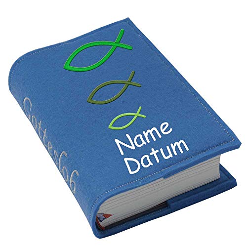 Gotteslob Gotteslobhülle Hülle Fische grün Filz mit Namen bestickt Einband Umschlag personalisierte Gesangbuchhülle, Farbe:blau Gotteslob Gotteslobhülle Hülle Fische grün Filz mit Namen bestickt Einband Umschlag personalisierte Gesangbuchhülle, Farbe:blau von SL-Store GbR