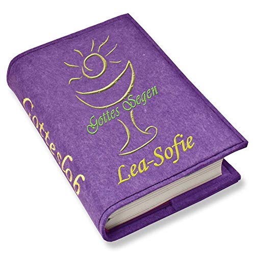 Gotteslob Gotteslobhülle Hülle Kelch gold Filz mit Namen bestickt Einband Umschlag personalisierte Gesangbuchhülle, Farbe:lila Gotteslob Gotteslobhülle Hülle Kelch gold Filz mit Namen bestickt Einband Umschlag personalisierte Gesangbuchhülle, Farbe:lila von SL-Store GbR