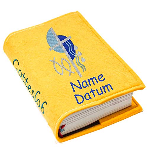 Gotteslob Gotteslobhülle Hülle Kreuz 2 blau Filz mit Namen bestickt Einband Umschlag personalisierte Gesangbuchhülle, Farbe:gelb Gotteslob Gotteslobhülle Hülle Kreuz 2 blau Filz mit Namen bestickt Einband Umschlag personalisierte Gesangbuchhülle, Farbe:gelb von SL-Store GbR