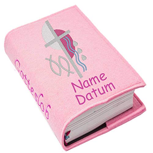 Gotteslob Gotteslobhülle Hülle Kreuz 2 pink Filz mit Namen bestickt Einband Umschlag personalisierte Gesangbuchhülle, Farbe:rosa von SL-Store GbR