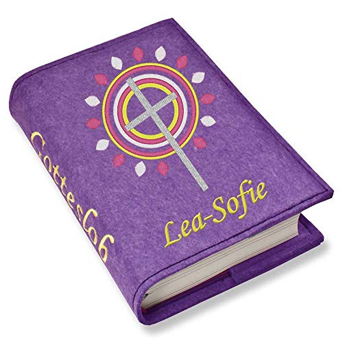 Gotteslob Gotteslobhülle Hülle Kreuz 3 pink Filz mit Namen bestickt Einband Umschlag personalisierte Gesangbuchhülle, Farbe:lila von SL-Store GbR