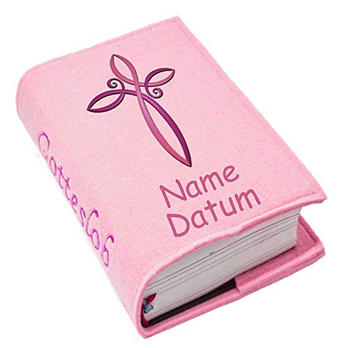 Gotteslob Gotteslobhülle Hülle Kreuz pink lila Filz Namen bestickt Einband Umschlag personalisierte Gesangbuchhülle, Farbe:rosa von SL-Store GbR