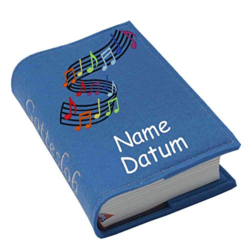 Gotteslob Gotteslobhülle Hülle Noten Melodie bunt Filz mit Namen bestickt Einband Umschlag personalisierte Gesangbuchhülle, Farbe:blau von SL-Store GbR