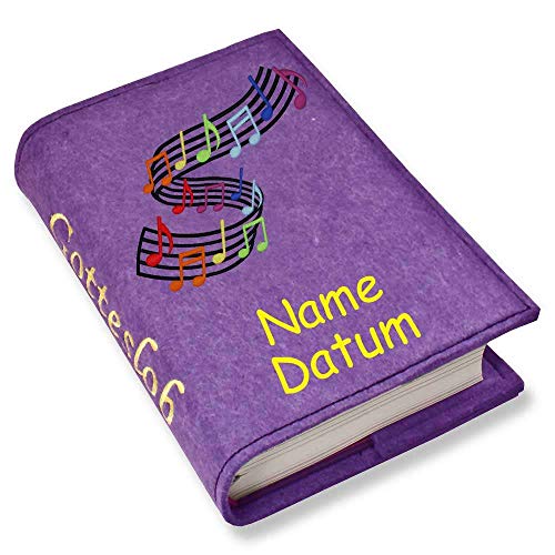 Gotteslob Gotteslobhülle Hülle Noten Melodie bunt Filz mit Namen bestickt Einband Umschlag personalisierte Gesangbuchhülle, Farbe:lila von SL-Store GbR