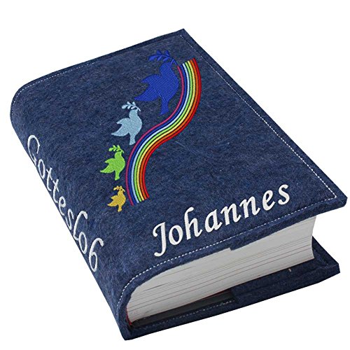 Gotteslob Gotteslobhülle Hülle Regenbogen blau Filz mit Namen bestickt Einband Umschlag personalisierte Gesangbuchhülle, Farbe:dunkelblau meliert von SL-Store GbR