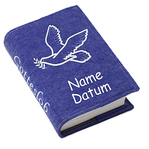 Gotteslob Gotteslobhülle Hülle Taube silber Filz mit Namen bestickt Einband Umschlag personalisierte Gesangbuchhülle, Farbe:blau meliert von SL-Store GbR