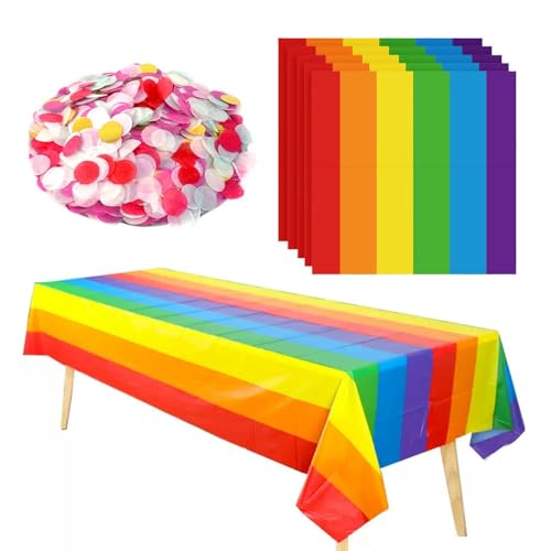SLAXJNE Regenbogen-Tischdecke, 137 x 274 cm, Peva, Rechteckig, Multicolored, Vibrant, Gestreift, Wasserfest, Ölbeständig, Langlebig, Mehrzweck, Pride-Party-Dekorationen SLAXJNE Regenbogen-Tischdecke, 137 x 274 cm, Peva, Rechteckig, Multicolored, Vibrant, Gestreift, Wasserfest, Ölbeständig, Langlebig, Mehrzweck, Pride-Party-Dekorationen von SLAXJNE