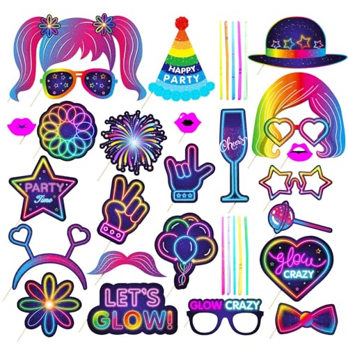 25 Stück Foto-Requisiten, 10 Stück Leuchtstäbe, Neon-Party-Dekorations-Requisiten, Fotokabinen-Requisiten, Party-Zubehör 25 Stück Foto-Requisiten, 10 Stück Leuchtstäbe, Neon-Party-Dekorations-Requisiten, Fotokabinen-Requisiten, Party-Zubehör von SLAXJNE