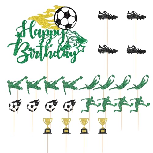 SLAXJNE 25 Stück Fußball-Kucheneinsätze, Tortenaufsätze, Sport-Themen-Kuchendekorationen, Fußball-Happy-Birthday-Einsätze, Dessert-Tischeinsätze, Cupcake-Dekorationen SLAXJNE 25 Stück Fußball-Kucheneinsätze, Tortenaufsätze, Sport-Themen-Kuchendekorationen, Fußball-Happy-Birthday-Einsätze, Dessert-Tischeinsätze, Cupcake-Dekorationen von SLAXJNE