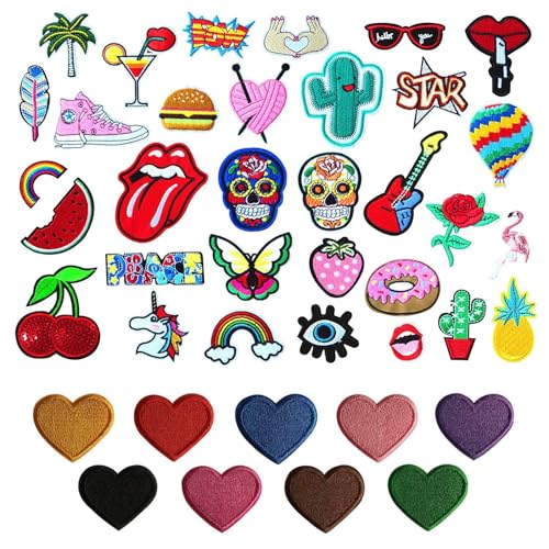 32 Stück Stickflicken, 9 Stück Herzflicken, Bügelflicken, Nähflicken, Kleidungsflicken 32 Stück Stickflicken, 9 Stück Herzflicken, Bügelflicken, Nähflicken, Kleidungsflicken von SLAXJNE