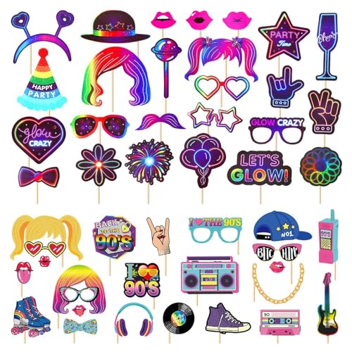 50 Stück Fluoreszierende Foto-Requisiten, Neon-Party-Requisiten, Retro-Foto-Requisiten, Handgehaltene Foto-Requisiten, Bar- Und Festival-Partydekorationen Für Elektronische Musik von SLAXJNE