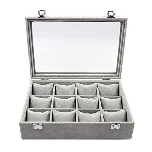 SLCHJX Uhrenbox, 12 Fächer, Uhren-Organizer, Schmucktablett, Armband, Armreif, Uhren-Display, Halter, verstellbares Kissen, -7707 von SLCHJX