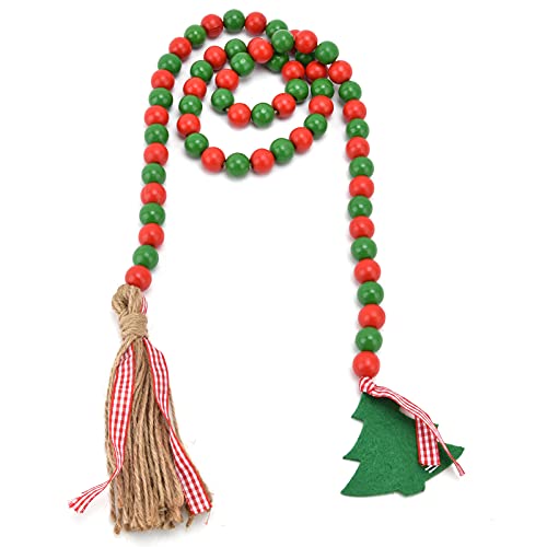 SLCHJX Weihnachts-Holzperlen-Quasten-Ornamente, Weihnachts-Holzperlen-Girlande mit Quasten und Weihnachtsbaumschmuck, Weihnachtsbaumschmuck, Perlendekoration (rot weiß) von SLCHJX